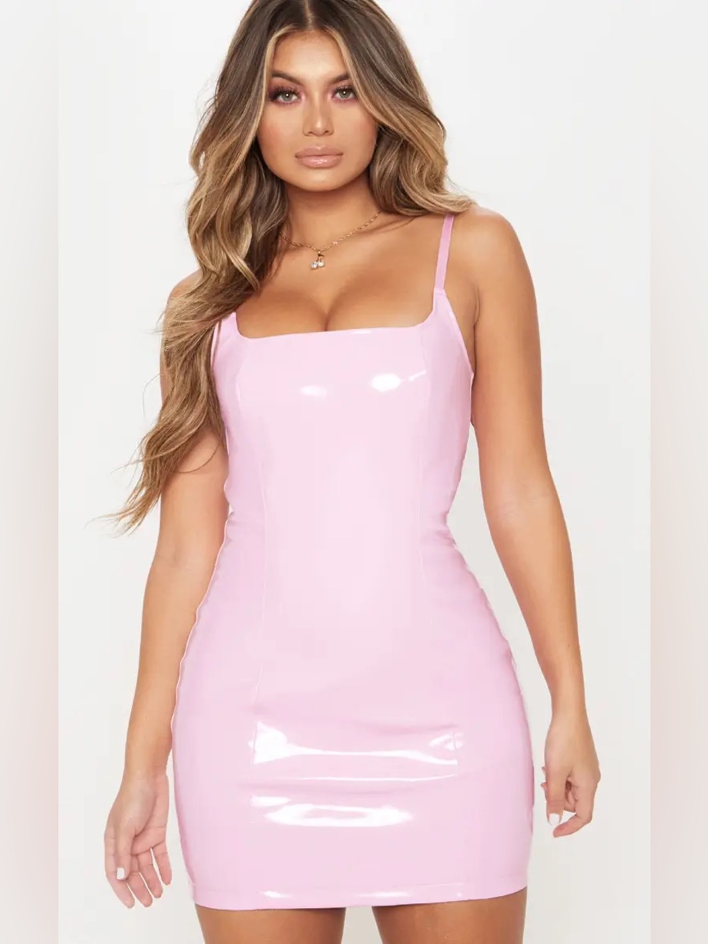 PrettyLittleThing Baby Pink Patent Mini Dress